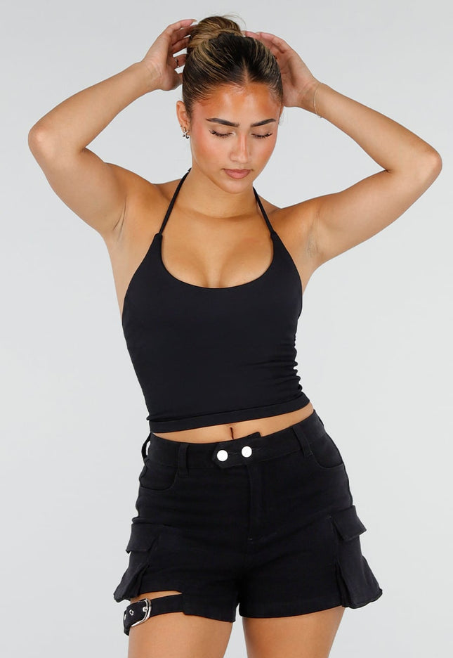 NEW120826 Zwarte Halter Sport Top met Pads