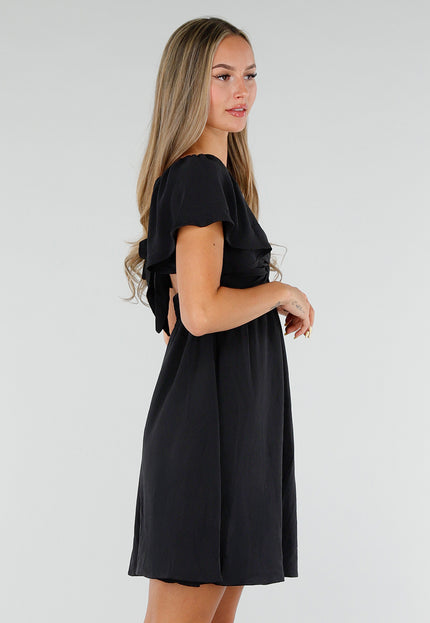 NEW120826 Zwarte Korte Jurk met Open Rug