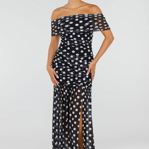 NEW120826 Zwarte Mesh Polkadot Jurk