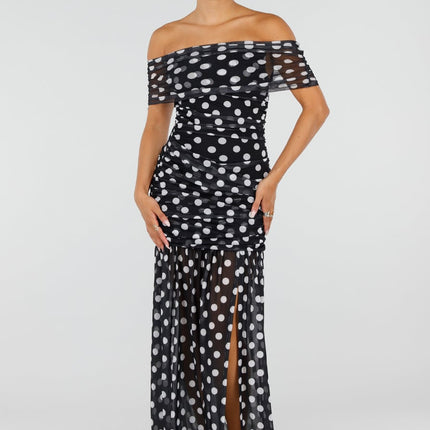 NEW120826 Zwarte Mesh Polkadot Jurk