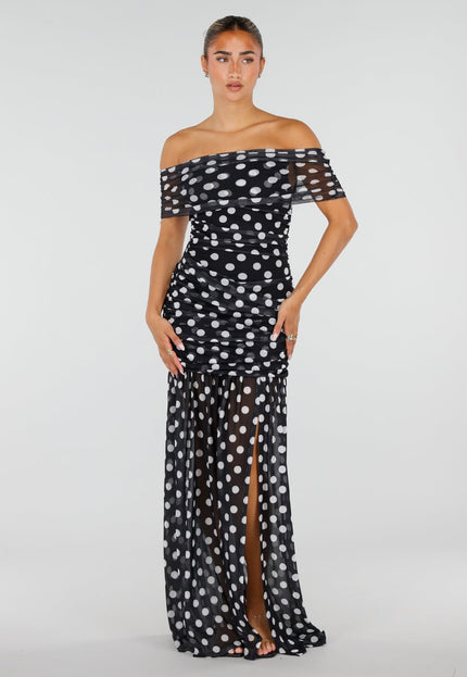 NEW120826 Zwarte Mesh Polkadot Jurk