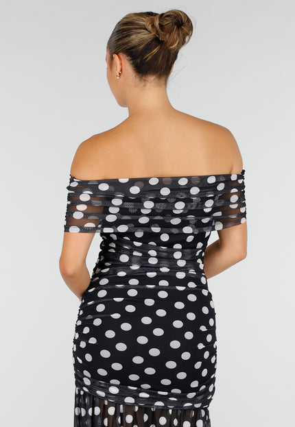 NEW120826 Zwarte Mesh Polkadot Jurk