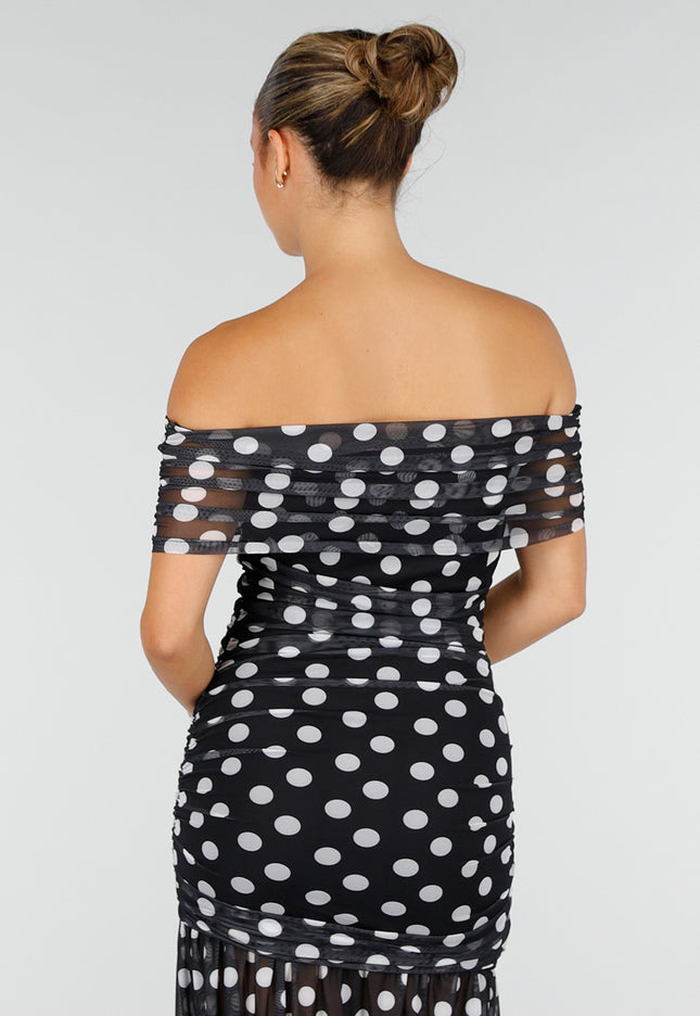 NEW120826 Zwarte Mesh Polkadot Jurk