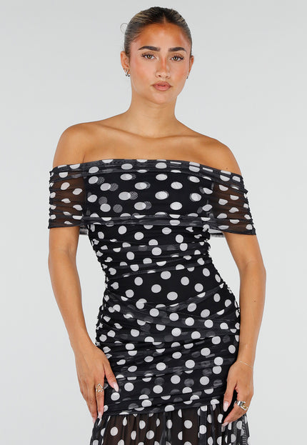 NEW120826 Zwarte Mesh Polkadot Jurk