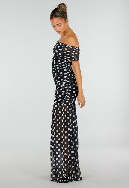 NEW120826 Zwarte Mesh Polkadot Jurk