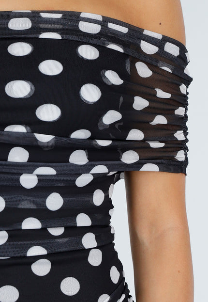 NEW120826 Zwarte Mesh Polkadot Jurk