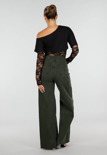 NEW120826 Zwarte One Shoulder Body met Kant