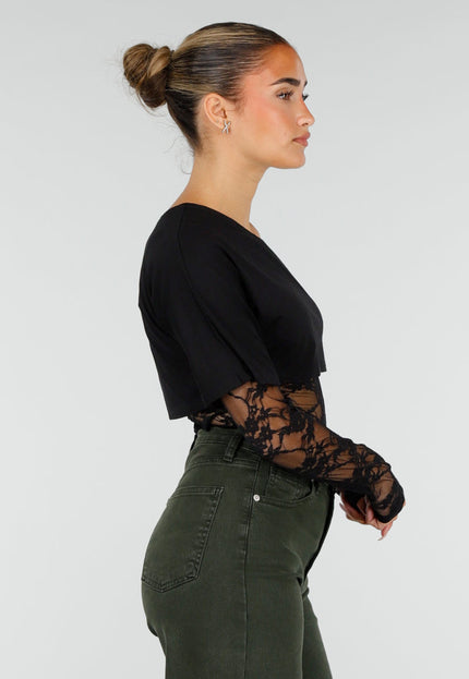 NEW120826 Zwarte One Shoulder Body met Kant
