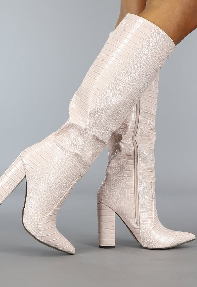 OP=OP.05.S Beige Croco Laars met Spitse Neus