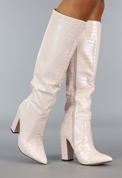OP=OP.05.S Beige Croco Laars met Spitse Neus