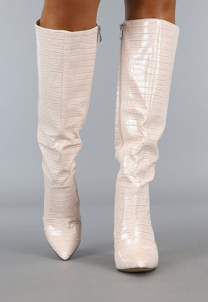 OP=OP.05.S Beige Croco Laars met Spitse Neus