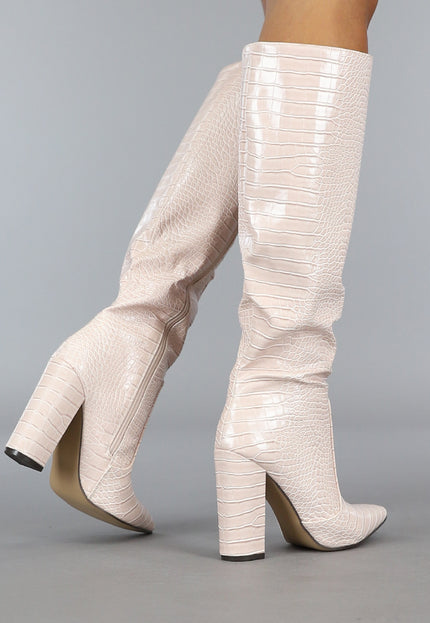 OP=OP.05.S Beige Croco Laars met Spitse Neus