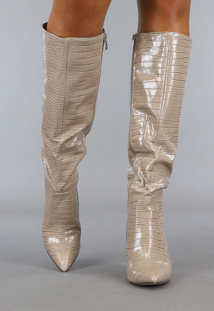 OP=OP.52.S Khaki Croco Laars met Spitse Neus