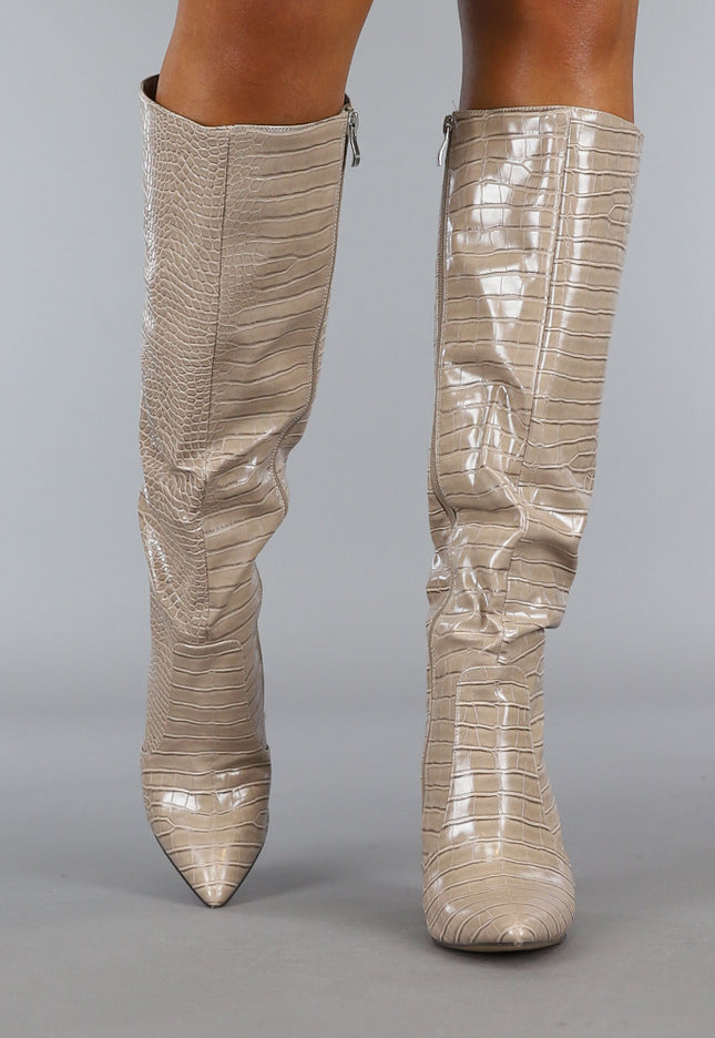 OP=OP.52.S Khaki Croco Laars met Spitse Neus