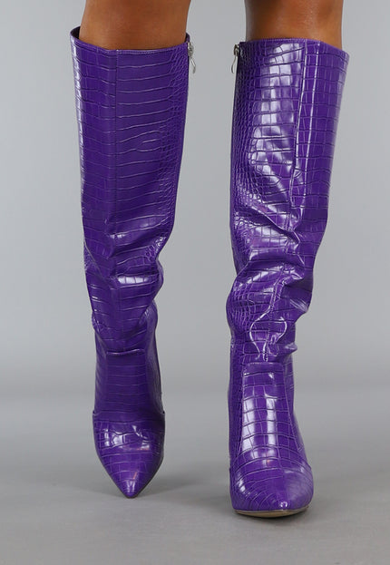 OP=OP.05.S Paarse Croco Laars met Spitse Neus