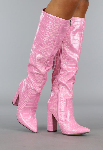 NEW1210 Roze Croco Laars met Spitse Neus