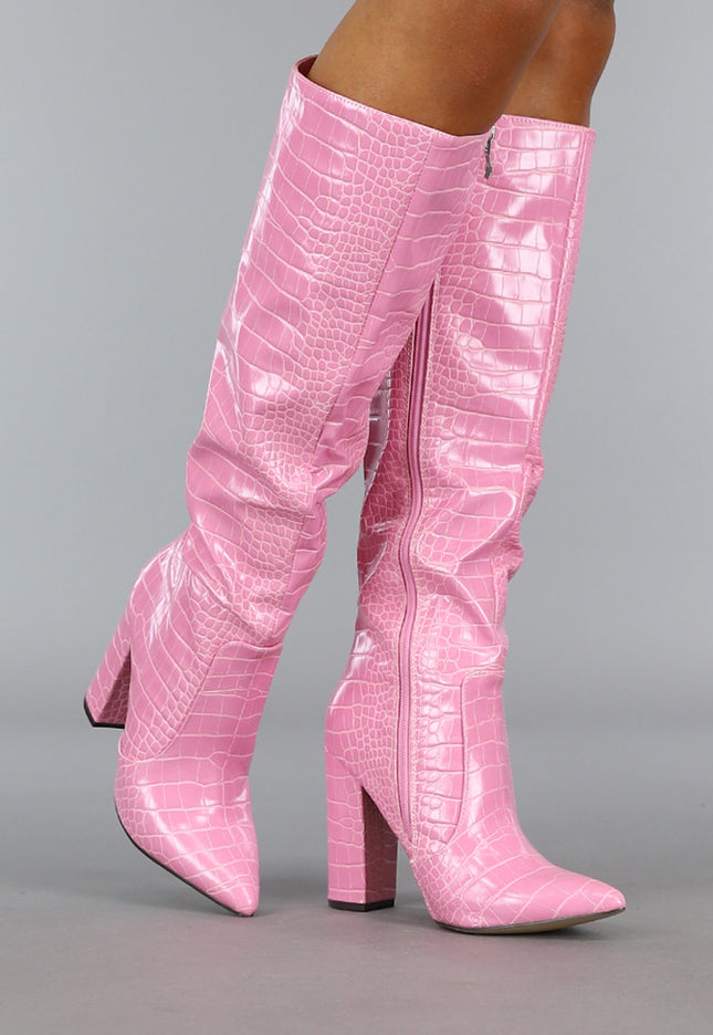 NEW1210 Roze Croco Laars met Spitse Neus