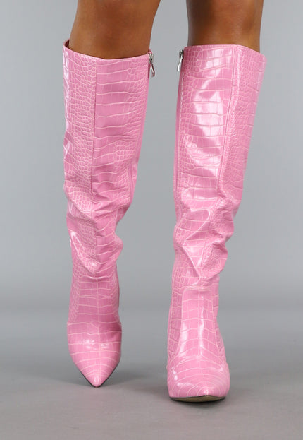 NEW1210 Roze Croco Laars met Spitse Neus