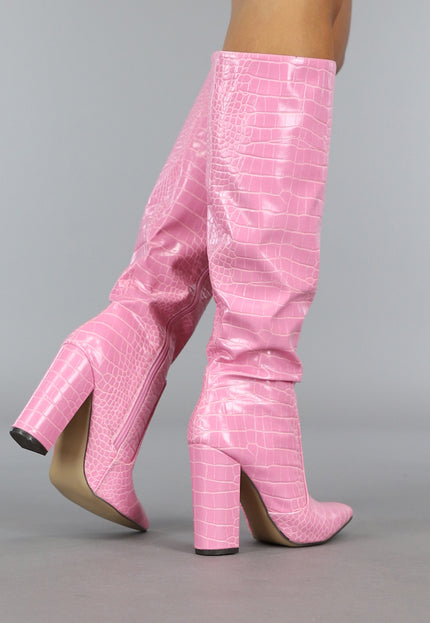 NEW1210 Roze Croco Laars met Spitse Neus