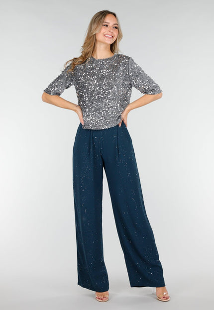 NEW121125 Petrol Pantalon met Glitters