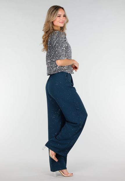 NEW121125 Petrol Pantalon met Glitters