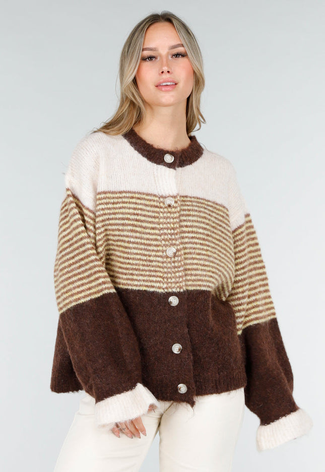 NEW121125 Bruin Gestreept Wollen Vest