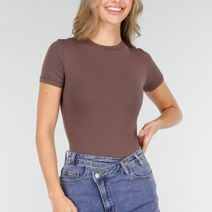 OP=OP.03.NL Bruine Skins Stringbody met Korte Mouwen