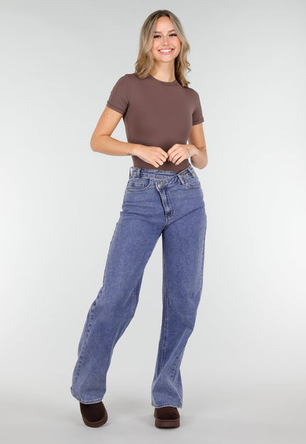 OP=OP.03.NL Bruine Skins Stringbody met Korte Mouwen