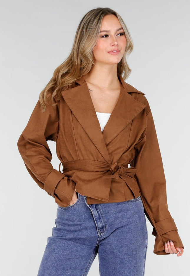 NEW121125 Bruine Suèdelook Jas