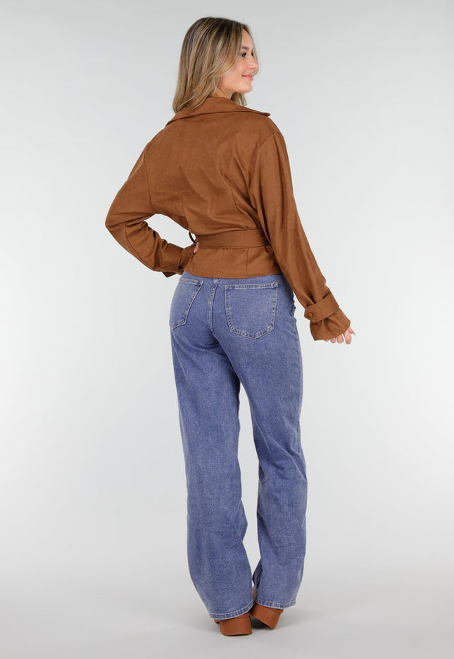 NEW121125 Bruine Suèdelook Jas