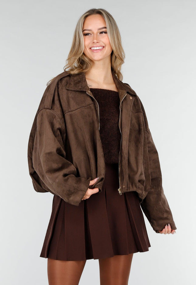 NEW121125 Bruine Suèdelook Jas