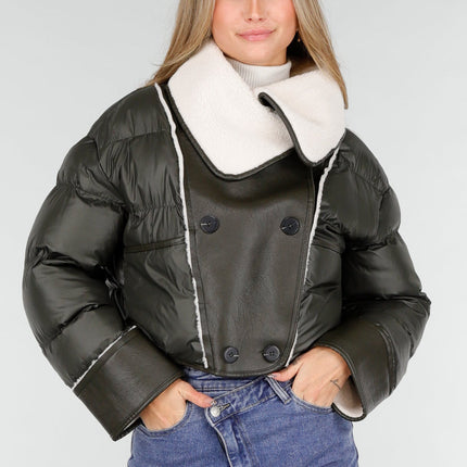 NEW121125 Donkergroene Teddy Kraag Jas