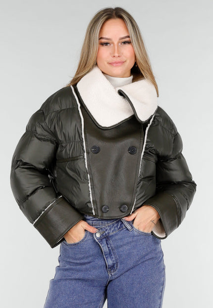 NEW121125 Donkergroene Teddy Kraag Jas