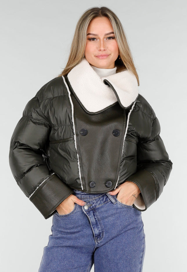 NEW121125 Donkergroene Teddy Kraag Jas