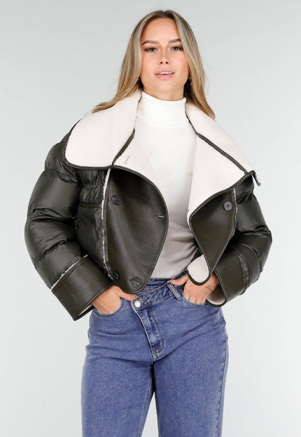 NEW121125 Donkergroene Teddy Kraag Jas