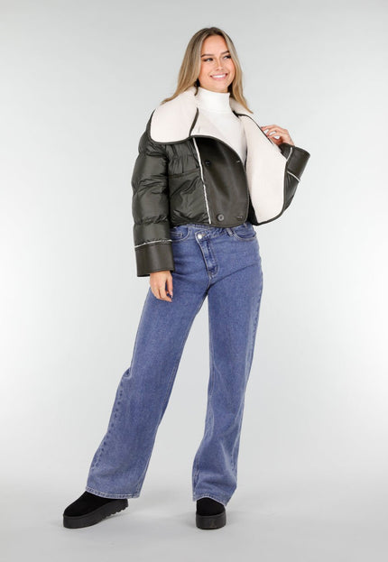 NEW121125 Donkergroene Teddy Kraag Jas