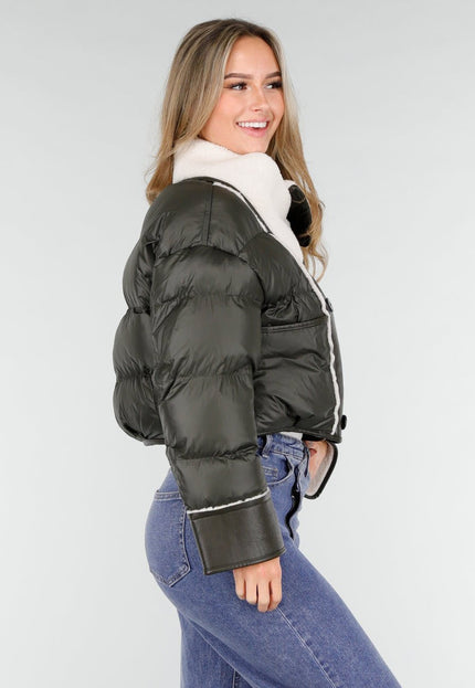 NEW121125 Donkergroene Teddy Kraag Jas