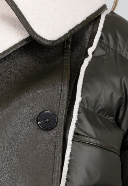 NEW121125 Donkergroene Teddy Kraag Jas