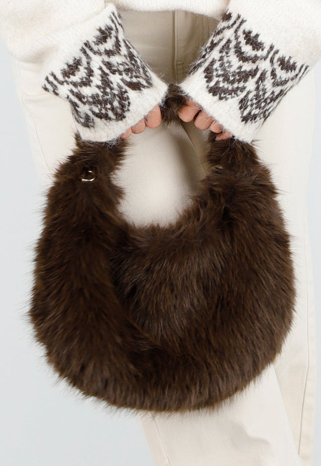 NEW121125 Faux Fur Tas met Gouden Schouderketting