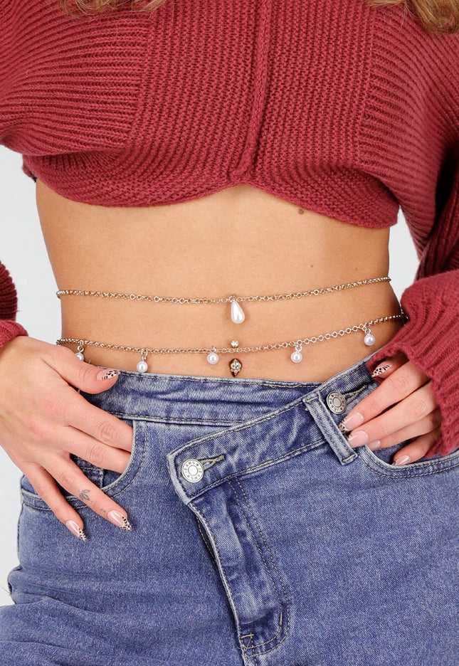 NEW121125 Gouden Bodychain met Parelbedels