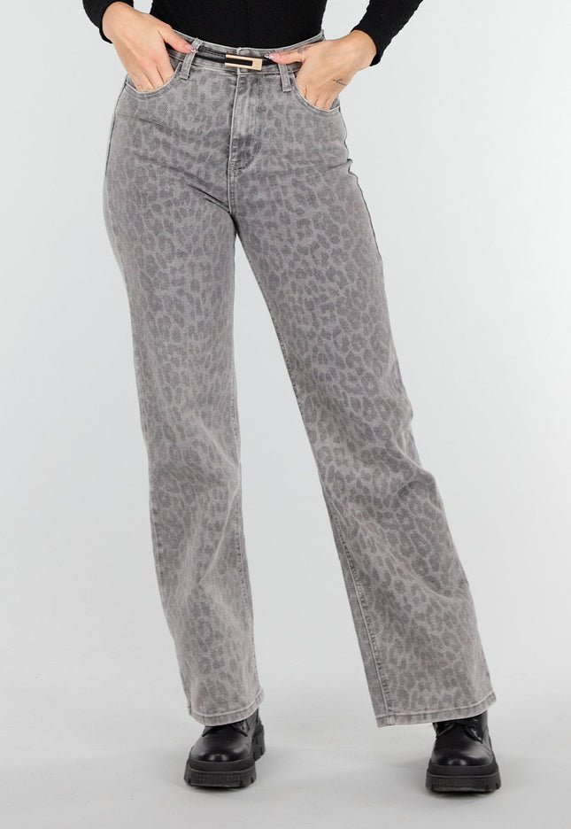OP=OP.50.NL Grijze Stretch Jeans met Panterprint