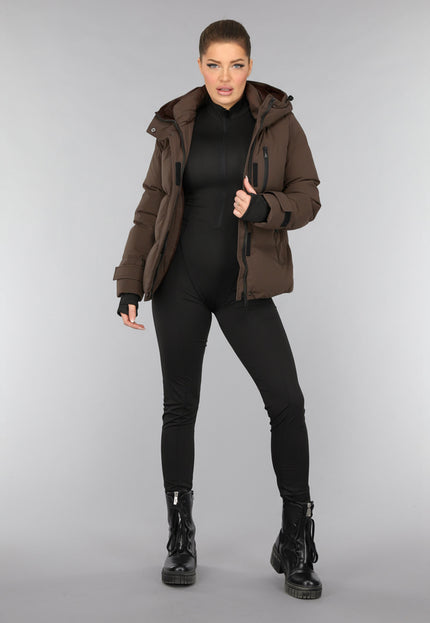 WINTER Korte Bruine Winterjas met Capuchon