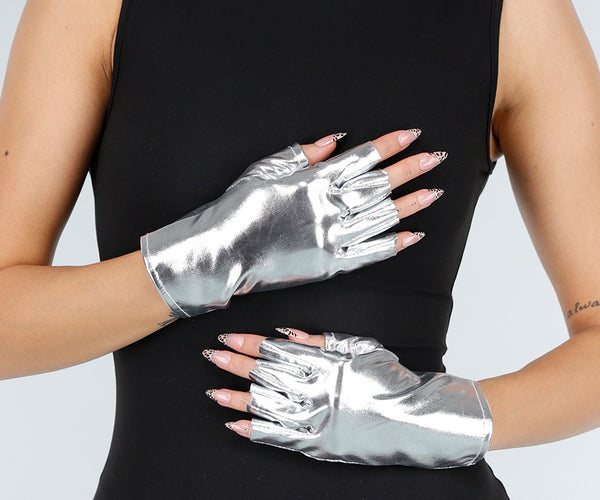 Metallic Silber Stretch Handschuhe