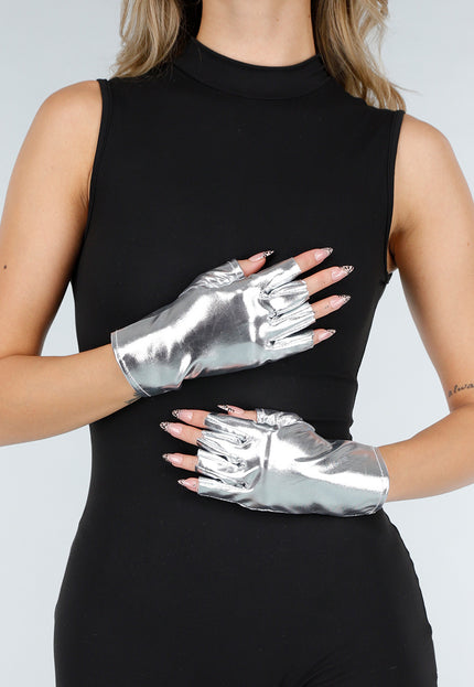 NEW121125 Metallic Zilveren Stretch Handschoenen