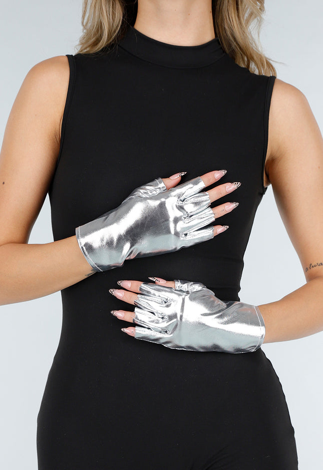 NEW121125 Metallic Zilveren Stretch Handschoenen