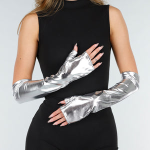 NEW121125 Metallic Zilveren Stretch Handschoenen
