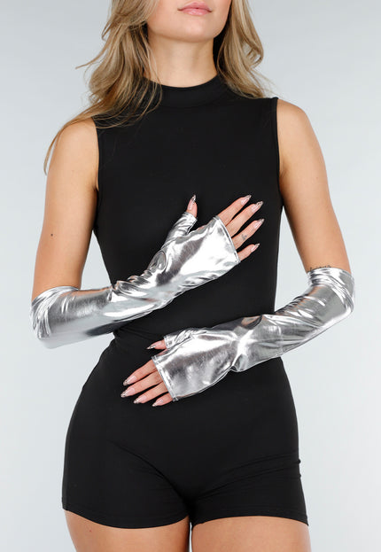 NEW121125 Metallic Zilveren Stretch Handschoenen