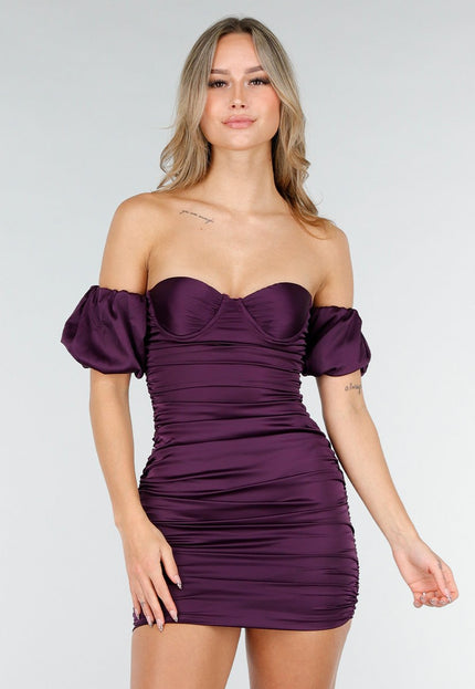 OP=OP.AV.12 Paars Off Shoulder Stretch Jurkje