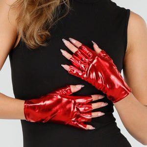 NEW121125 Rode Metallic Stretch Handschoenen