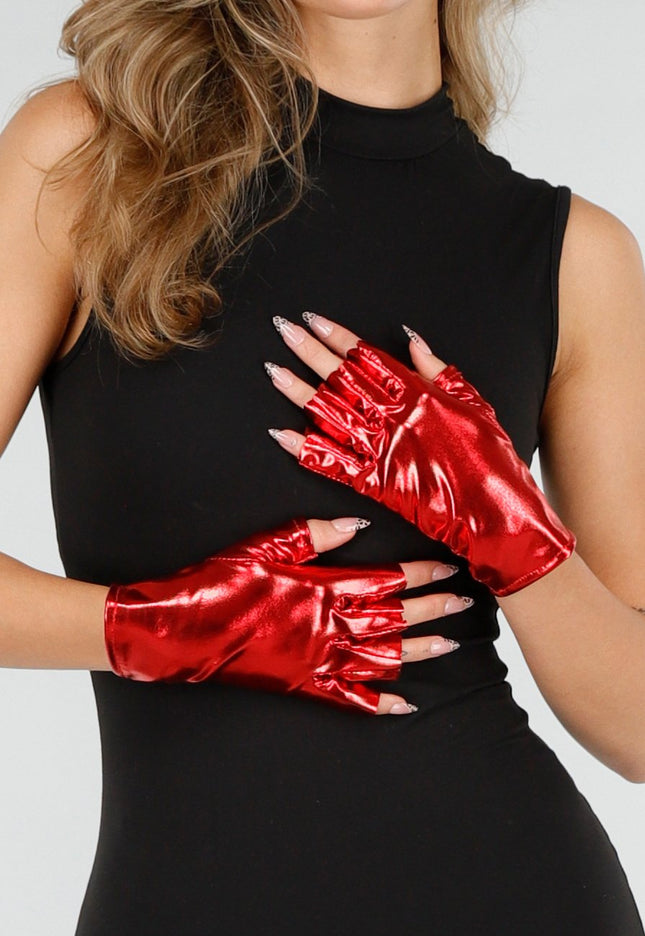 NEW121125 Rode Metallic Stretch Handschoenen